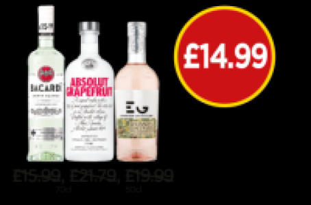 Budgens  Edinburgh Gin Rhubarb & Ginger, Absolut Grapefruit Vodka, Ba