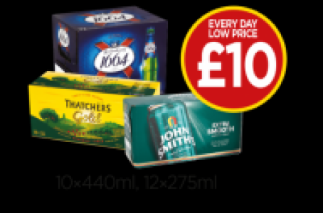 Budgens  Thatchers Gold, John Smiths Extra Smooth, Kronenbourg 1664