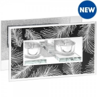 JTF  Silver Feather Black Double Tealight Holder