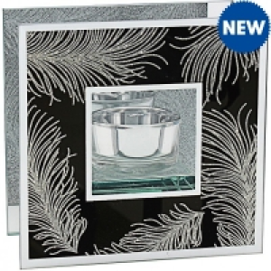Silver Feather Black Single Tealight Holder