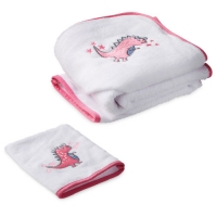 Aldi  Pink Dino Hooded Baby Towel & Mitt
