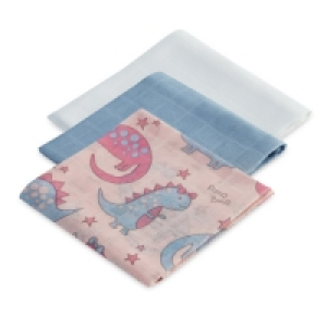 Aldi  Pink Dino Muslin Cloths 3 Pack