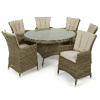 RobertDyas  Maze Rattan Tuscany 6-Seater Round Dining Set with Parasol