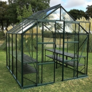 RobertDyas  Vitavia Phoenix Toughened Glass Greenhouse with FREE 2 Tier 