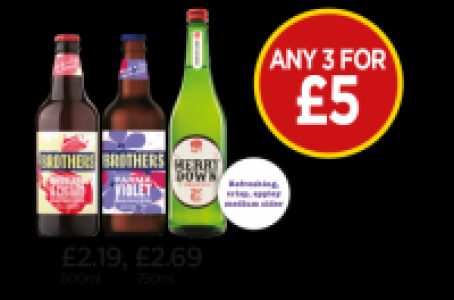 Budgens  Brothers Rhubarb & Custard Cider, Brothers Palma Violet Cide