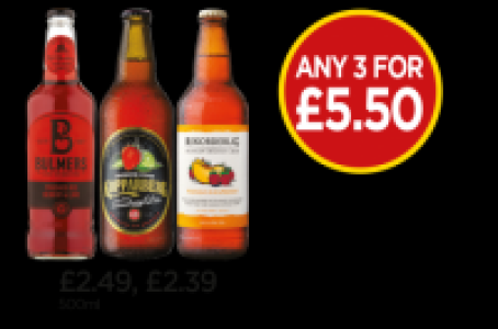 Budgens  Bulmers Crushed Berry & Lime Cider, Kopparberg Strawberry & 