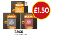Budgens  Pukka All Steak Pie, Chicken & Mushroom Pie, Steak & Kidney 