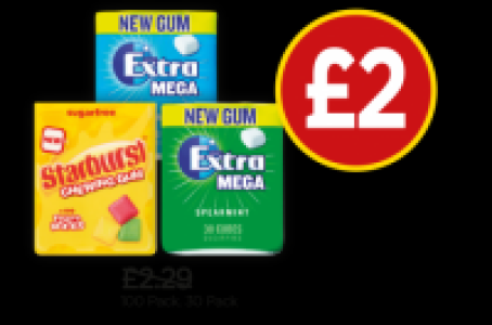 Budgens  Starburst Fruity Mix Gum Bottle, Wrigleys Extra Peppermint 