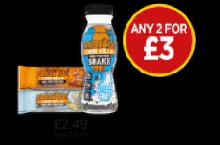 Grenade Carb Killa Cookies & Cream Shake, Cookie Dough Bar,