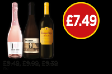 Budgens  I Heart Italian Sparkeling Rose, 19 Crimes Chardonnay, Campo