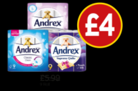 Budgens  Andrex Toilet Tissue Classic Clean, Gentle Clean, Supreme Qu