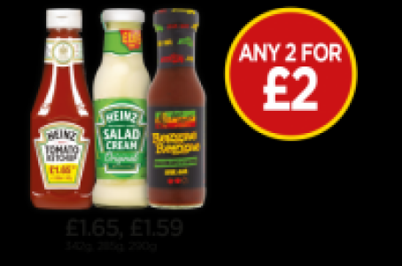 Budgens  Heinz Tomato Ketchup Squeezy, Heinz Salad Cream, Levi Roots 