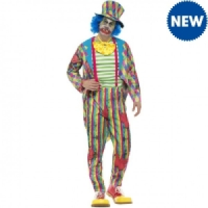 Deluxe Patchwork Clown Jacket Trousers Tie & Hat M