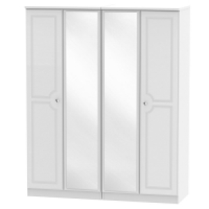 RobertDyas  Montego Ready Assembled 4-Door Mirrored Wardrobe - White