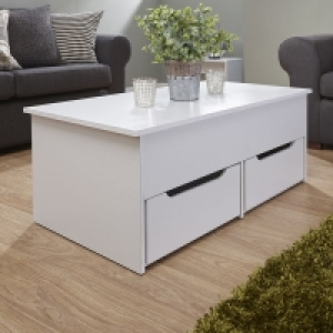 QDStores  Harper Lift Up Coffee Table White 2 Drawer