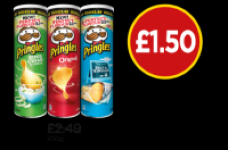 Pringles Original, Sour Cream & Onion, Salt & Vinegar £1.50