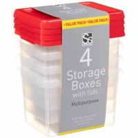 BMStores  Plastic Storage Boxes with Lids 4pk - Red