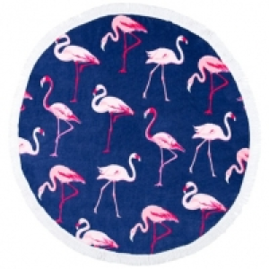 Round Beach Towel with Fringing - Flamingo