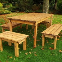QDStores  8 Seat 4 Benches & 1 Table Scandinavian Redwood Garden Furni