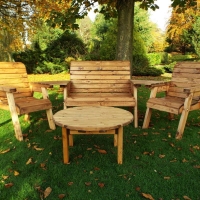 QDStores  4 Seat Circular Table Combi Scandinavian Redwood Garden Furn