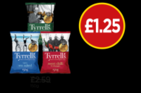 Tyrrells Lightly Sea Salted Crisps, Sea Salt & Cider Vinegar £1.25