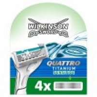 Asda Wilkinson Sword Quattro Titanium Sensitive Mens Razor Blades x4