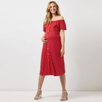 Debenhams  Maternity Red Spot Print Bardot Midi Dress