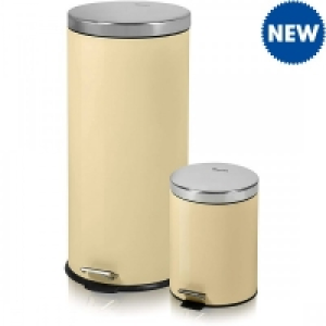 JTF  Swan Round Pedal Bin Set of 2 30L & 5L Cream