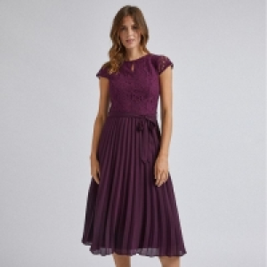 Purple Lace Pleated Midi Dress