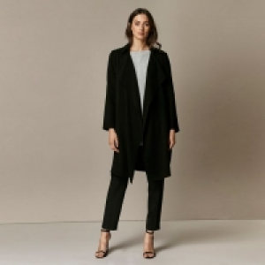 Black Textured Waterfall Duster Jacket