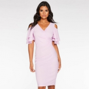Lilac Wrap Front Cold Shoulder Dress