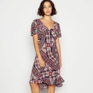 Navy Bias Cut Paisley Print Midi Dress