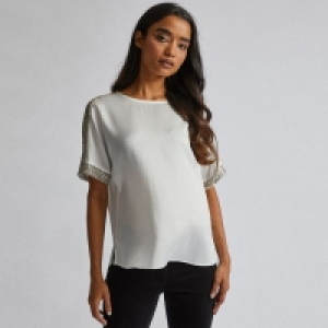 Petite White Shimmer Batwing Top