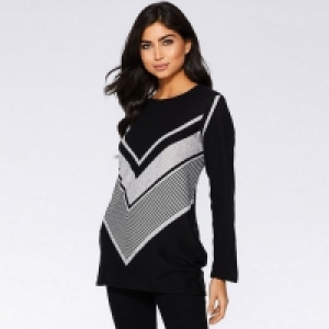 Black and Grey Light Knit Chevron Top