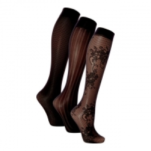 3 pack black printed knee high socks