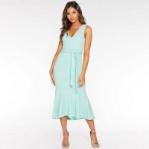 Mint V Neck Fishtail Midi Dress