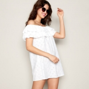 White Frill Mini Bardot Dresses