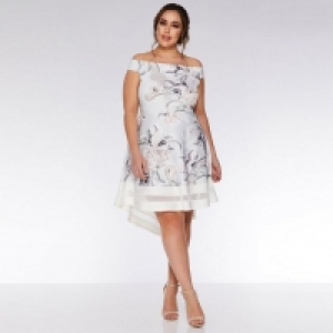 Curve Grey and Pink Floral Bardot Dress