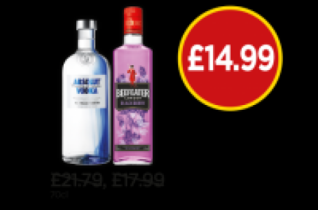 Budgens  Absolut Vodka, Beefeater Blackberry Gin