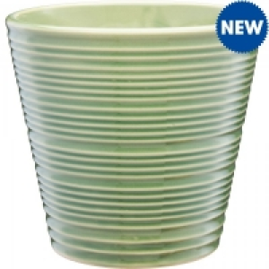 JTF  Glazed Pot With Saucer Green 16cm