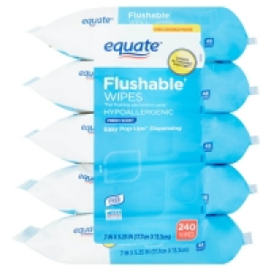Equate Flushable Wipes, Fresh Scent, 5 Packs of 48 Wipes, 24