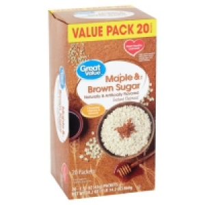 Great Value Maple & Brown Sugar Instant Oatmeal Value Pack,