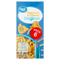 Walmart  (3 Pack) Great Value Original Macaroni & Cheese, 7.25 oz, 6 