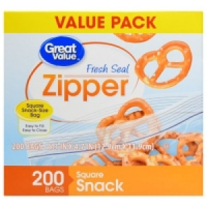 Great Value Zipper Square Snack Bags, 200 Count