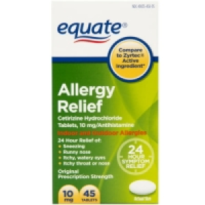 Walmart  Equate All Day Allergy, Cetirizine Hydrochloride Tablets, 10