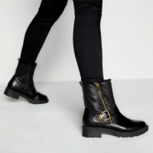 Black Faux Fur Lined Zip Up Georgie Biker Boots
