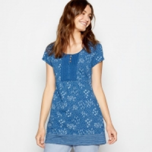 Dark Blue Floral Leaf Indigo Tunic Top