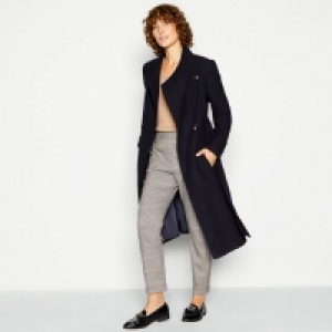 Navy Funnel Neck Wrap Coat with Wool