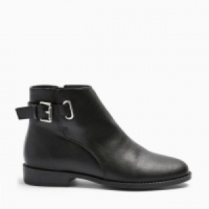 Wide Fit Blair Black Buckle Detail Flat Ankle Boots