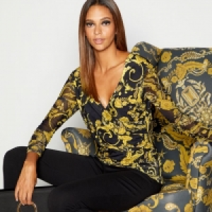 Multicoloured Baroque Print Mesh Top